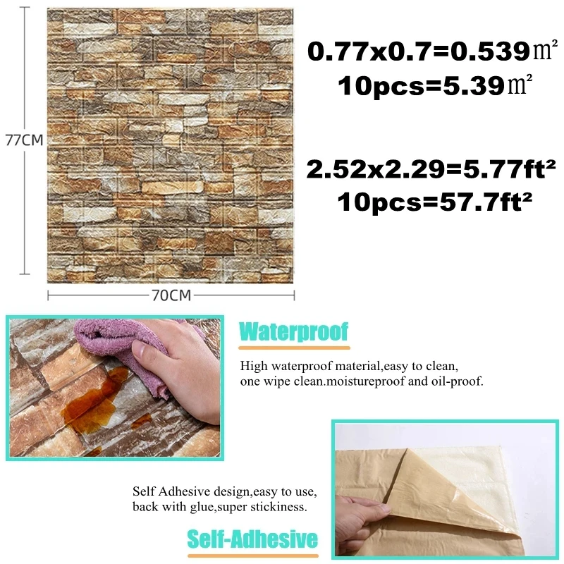 10PCS Self Adhesive 3D Brick W - Pvc Panel Background のレビューと価格